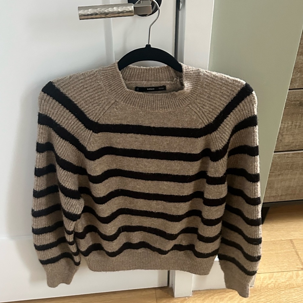Mango Crewneck Striped Sweater Black & Tan SM
